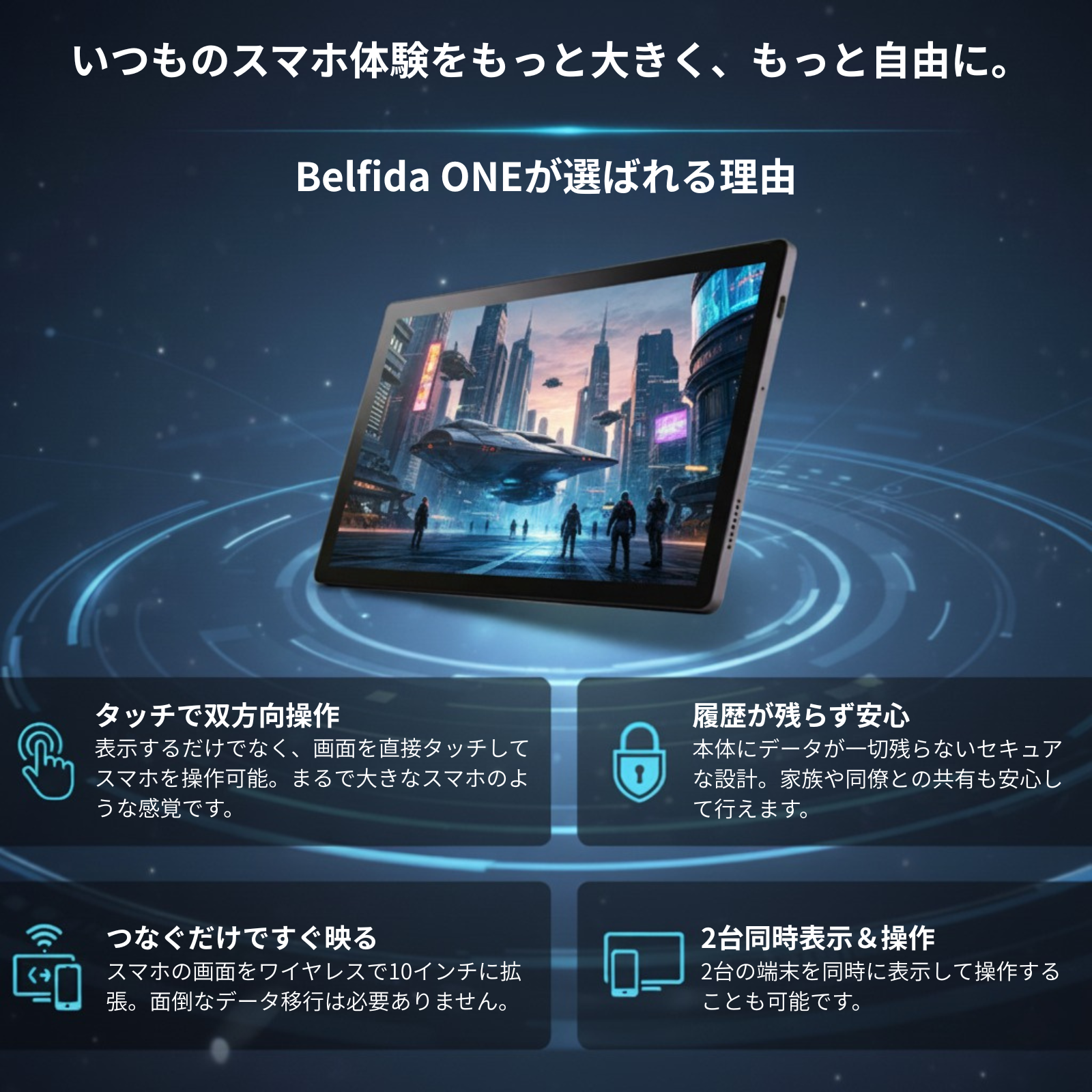 Belfida ONE (ベルフィーダワン) ワイヤレス モバイルディスプレイ Belfida ONE | Move | ヒアラブルデバイス・デジタルデバイスの